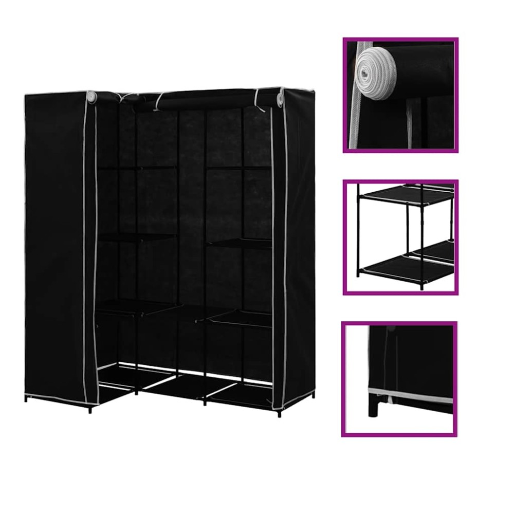 vidaXL Γωνιακή Ντουλάπα Μαύρη 130x87x169cm 1 τεμ.