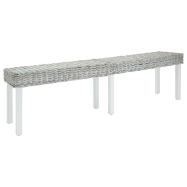 vidaXL Πάγκος Λευκός 160x35x45cm από Φυσικό Ρατάν Kubu & Μασίφ Ξύλο Μαόνι 1 τεμ.
