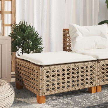 vidaXL Σκαμπό Κήπου με Μαξιλάρι Μπεζ 63,5x56x32cm από Συνθετικό Ρατάν 1 τεμ.