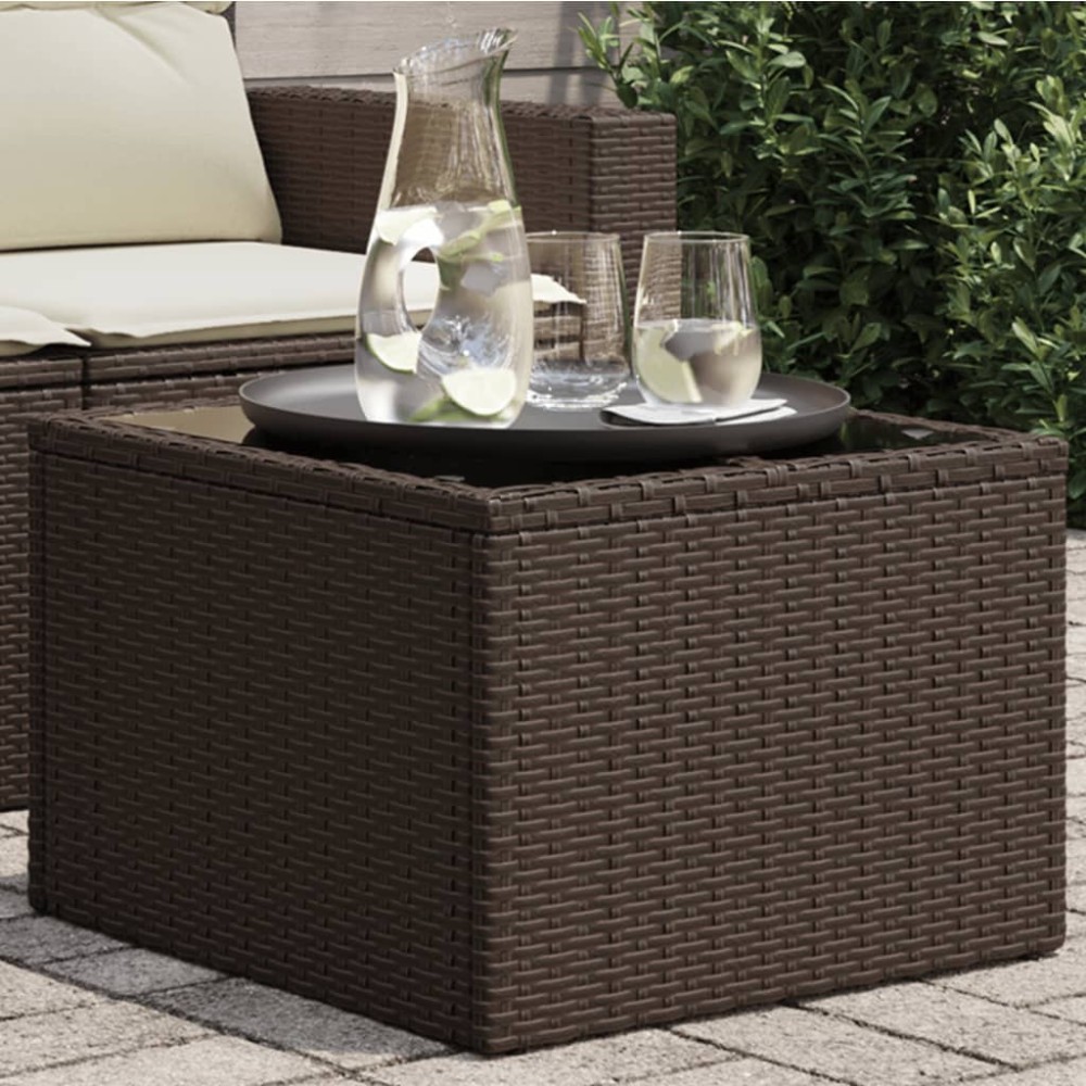 vidaXL Τραπέζι Κήπου με Γυάλινη Επιφάνεια Καφέ 55x55x37cm από Συνθετικό Ρατάν 1 τεμ. vidaXL Τραπέζι Κήπου με Γυάλινη Επιφάνεια Καφέ 55x55x37cm από Συνθετικό Ρατάν 1 τεμ.