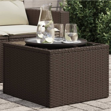 vidaXL Τραπέζι Κήπου με Γυάλινη Επιφάνεια Καφέ 55x55x37cm από Συνθετικό Ρατάν 1 τεμ.