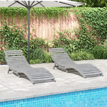 vidaXL Ξαπλώστρες 2 τεμ. Γκρι 184x55x64cm από Μασίφ Ξύλο Ακακίας
