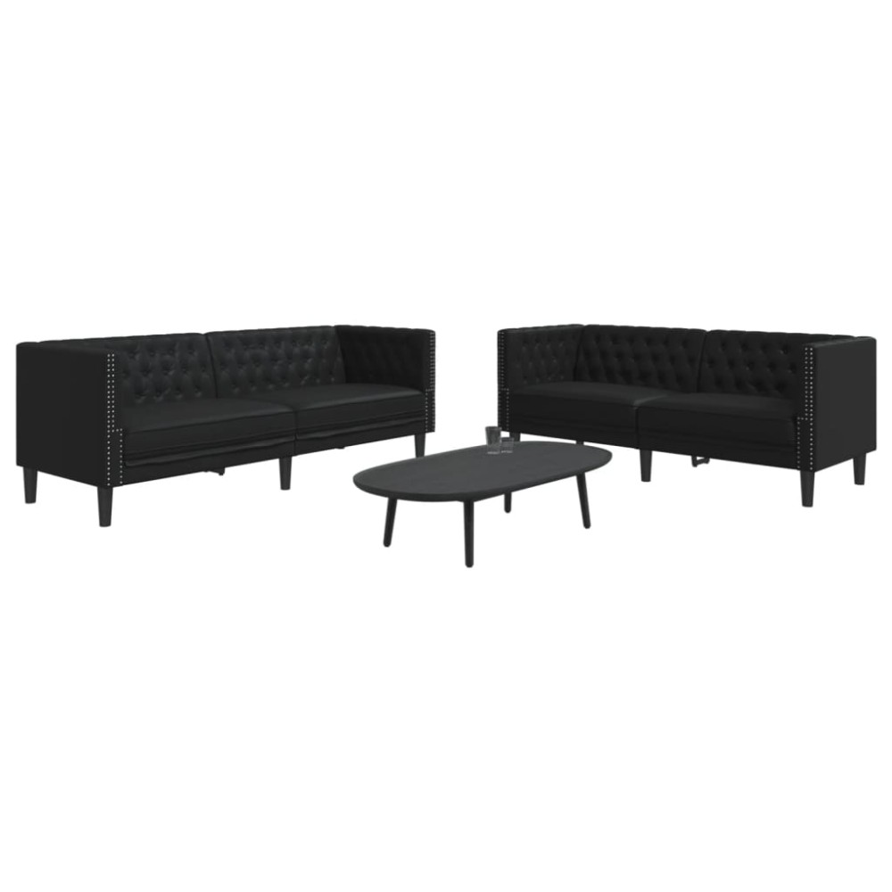 vidaXL Σετ Καναπέδων Chesterfield 2 τεμ. από Μαύρο Συνθετικό Δέρμα 174x74.5x70.5cm Διθέσιος vidaXL Σετ Καναπέδων Chesterfield 2 τεμ. από Μαύρο Συνθετικό Δέρμα 174x74.5x70.5cm Διθέσιος