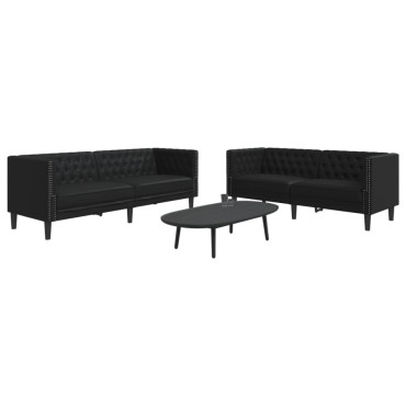 vidaXL Σετ Καναπέδων Chesterfield 2 τεμ. από Μαύρο Συνθετικό Δέρμα 174x74.5x70.5cm  Διθέσιος
