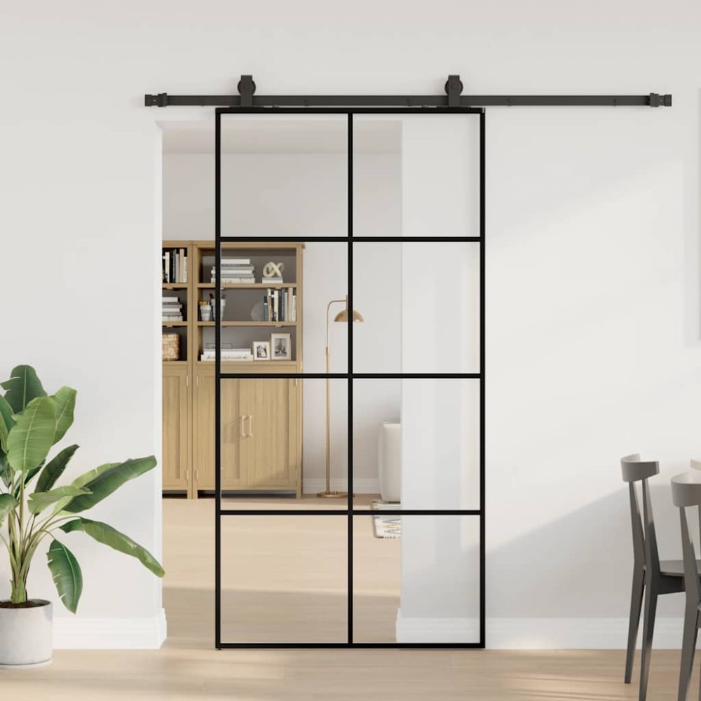 vidaXL Συρόμενη Πόρτα με Σετ Μηχανισμών Μαύρο 102,5 x 205 εκ. από Γυαλί ESG vidaXL Συρόμενη Πόρτα με Σετ Μηχανισμών Μαύρο 102,5 x 205 εκ. από Γυαλί ESG