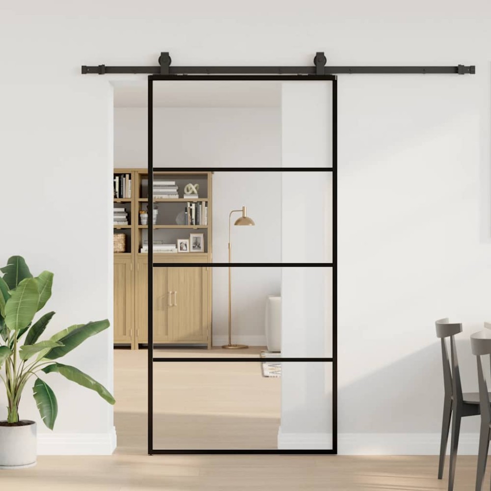 vidaXL Συρόμενη Πόρτα με Σετ Μηχανισμών Μαύρο 102,5 x 205 εκ. από Γυαλί ESG vidaXL Συρόμενη Πόρτα με Σετ Μηχανισμών Μαύρο 102,5 x 205 εκ. από Γυαλί ESG