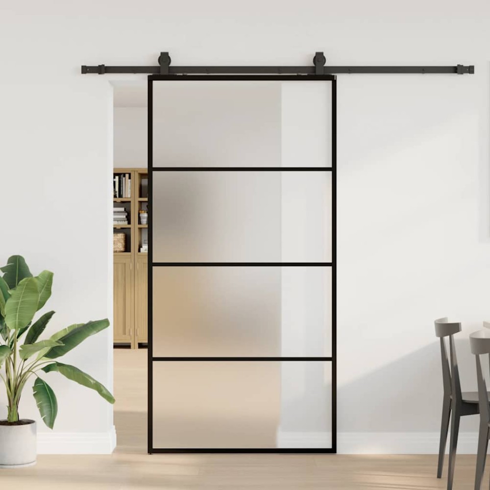 vidaXL Συρόμενη Πόρτα με Σετ Μηχανισμών Μαύρο 102,5 x 205 εκ. από Γυαλί ESG vidaXL Συρόμενη Πόρτα με Σετ Μηχανισμών Μαύρο 102,5 x 205 εκ. από Γυαλί ESG