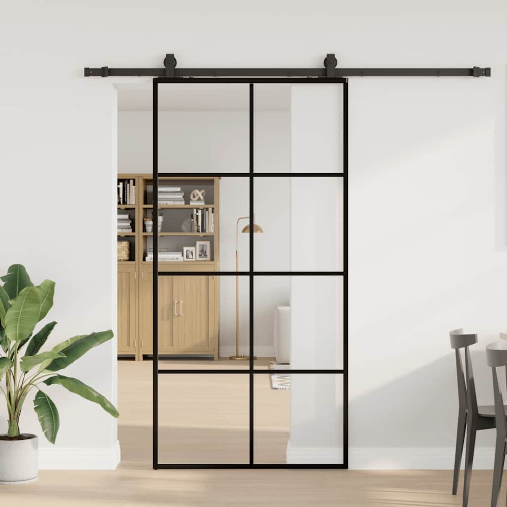 vidaXL Συρόμενη Πόρτα με Σετ Μηχανισμών Μαύρο 102,5 x 205 εκ. από Γυαλί ESG vidaXL Συρόμενη Πόρτα με Σετ Μηχανισμών Μαύρο 102,5 x 205 εκ. από Γυαλί ESG