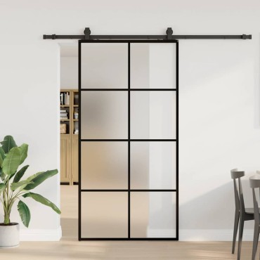 vidaXL Συρόμενη Πόρτα με Σετ Μηχανισμών Μαύρο 102,5 x 205 εκ. από Γυαλί ESG