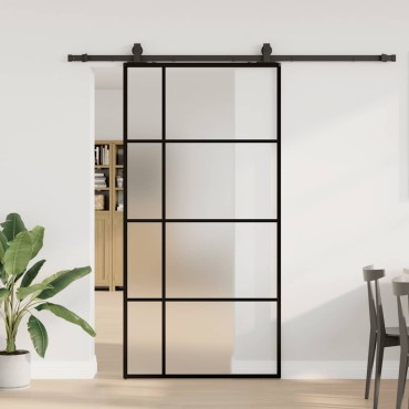 vidaXL Συρόμενη Πόρτα με Σετ Μηχανισμών Μαύρο 102,5 x 205 εκ. από Γυαλί ESG