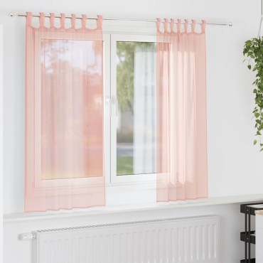 vidaXL Κουρτίνες Voile με Θηλιές 2 τεμ. Ροζ 140x140cm