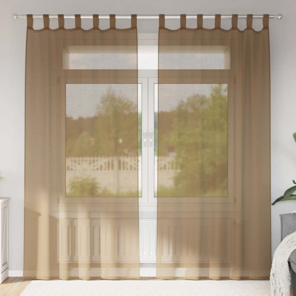 vidaXL Κουρτίνες Voile με Θηλιές 2 τεμ. Ανοιχτό Καφέ 140x245cm