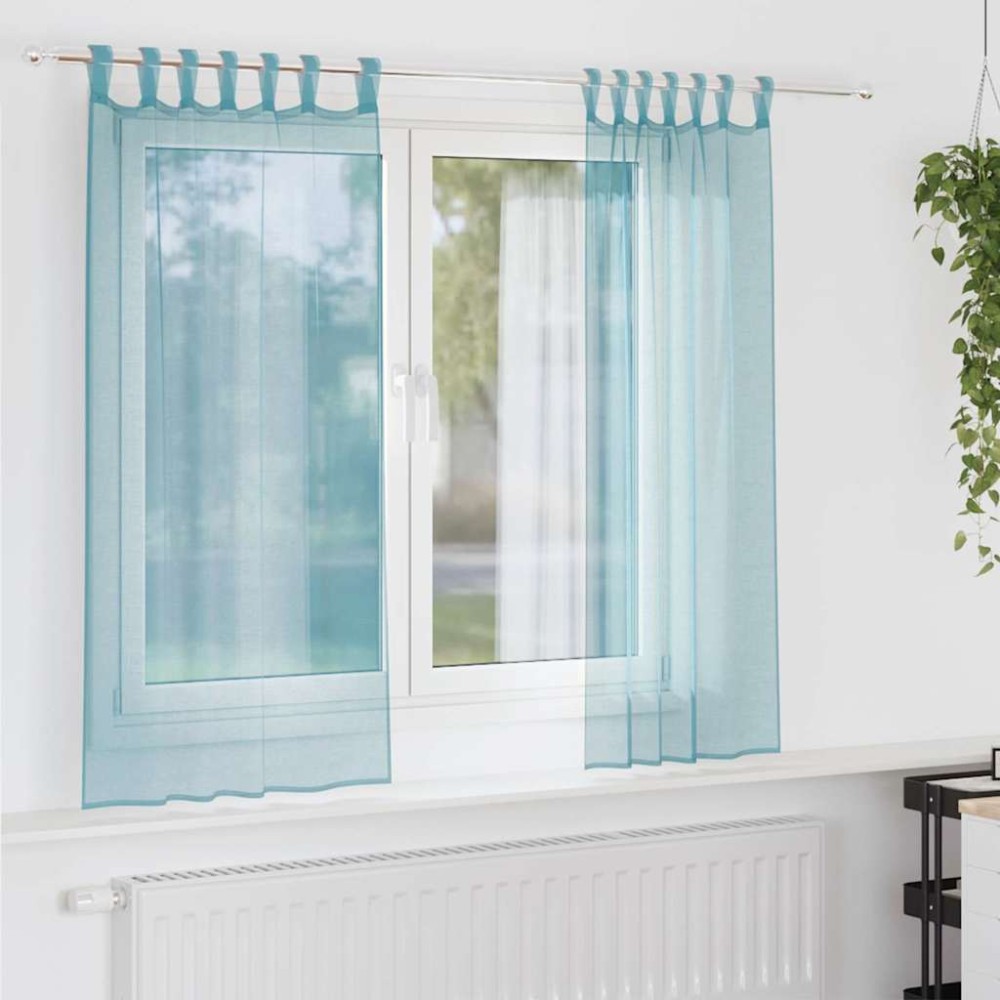 vidaXL Κουρτίνες Voile με Θηλιές 2 τεμ. Τυρκουάζ 140x175cm