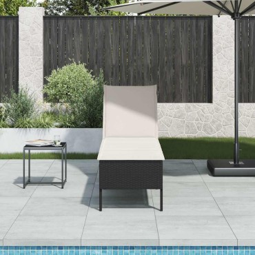 vidaXL Ξαπλώστρα με Μαξιλάρι Μαύρη 55x200x44cm από Συνθετικό Ρατάν 1 τεμ.