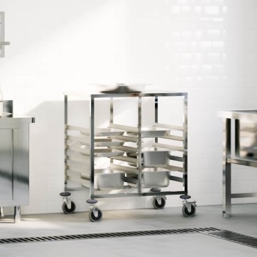 vidaXL Τρόλεϊ Δίσκου με 12 Δοχεία GN 75x55x87cm από Ανοξείδωτο Ατσάλι 1 τεμ.