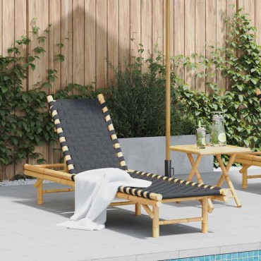 vidaXL Ξαπλώστρα με Μαύρο Υφασμάτινο Ιμάντα 55x200x30cm από Μπαμπού 1 τεμ.