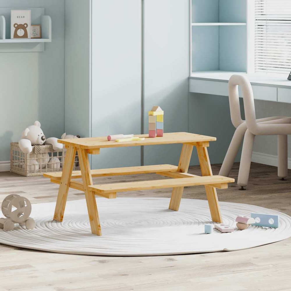 vidaXL Παιδικό Τραπέζι με Πάγκους IRUN 90x79,5x50cm από Μασίφ Ξύλο