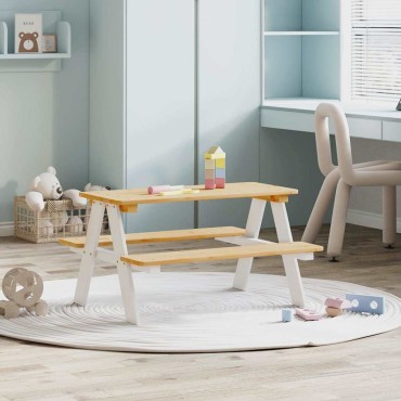 vidaXL Παιδικό Τραπέζι με Πάγκους IRUN Λευκό 90x79,5x50cm Μασίφ Ξύλο