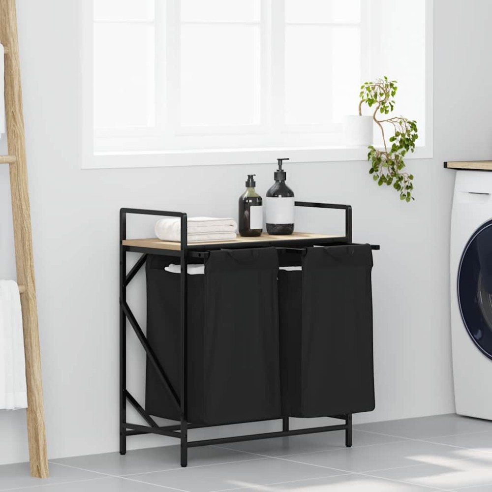 vidaXL Καλάθι Απλύτων με 2 Θέσεις και Ράφι από Ξύλο Sonoma Δρυς