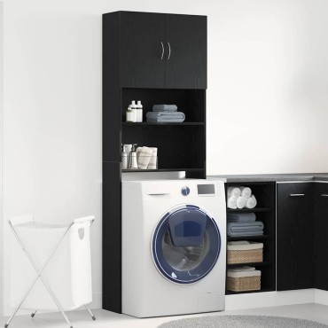 vidaXL Ντουλάπι Πλυντηρίου Ρούχων Μαύρο Δρυς 64x24x190 εκ. από Τεχνητό Ξύλο