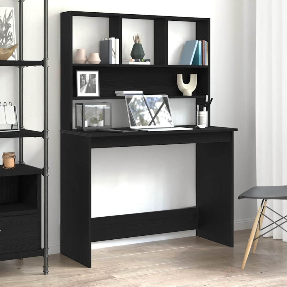 vidaXL Γραφείο με Ράφια Μαύρη Δρυς 102x45x148cm από Τεχνητό Ξύλο 1 τεμ.