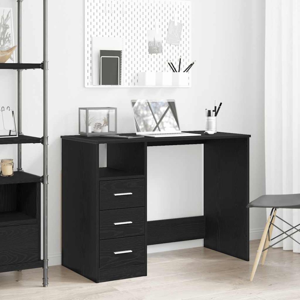 vidaXL Γραφείο με Συρτάρια Μαύρη Δρυς 102x50x76cm από Τεχνητό Ξύλο 1 τεμ.