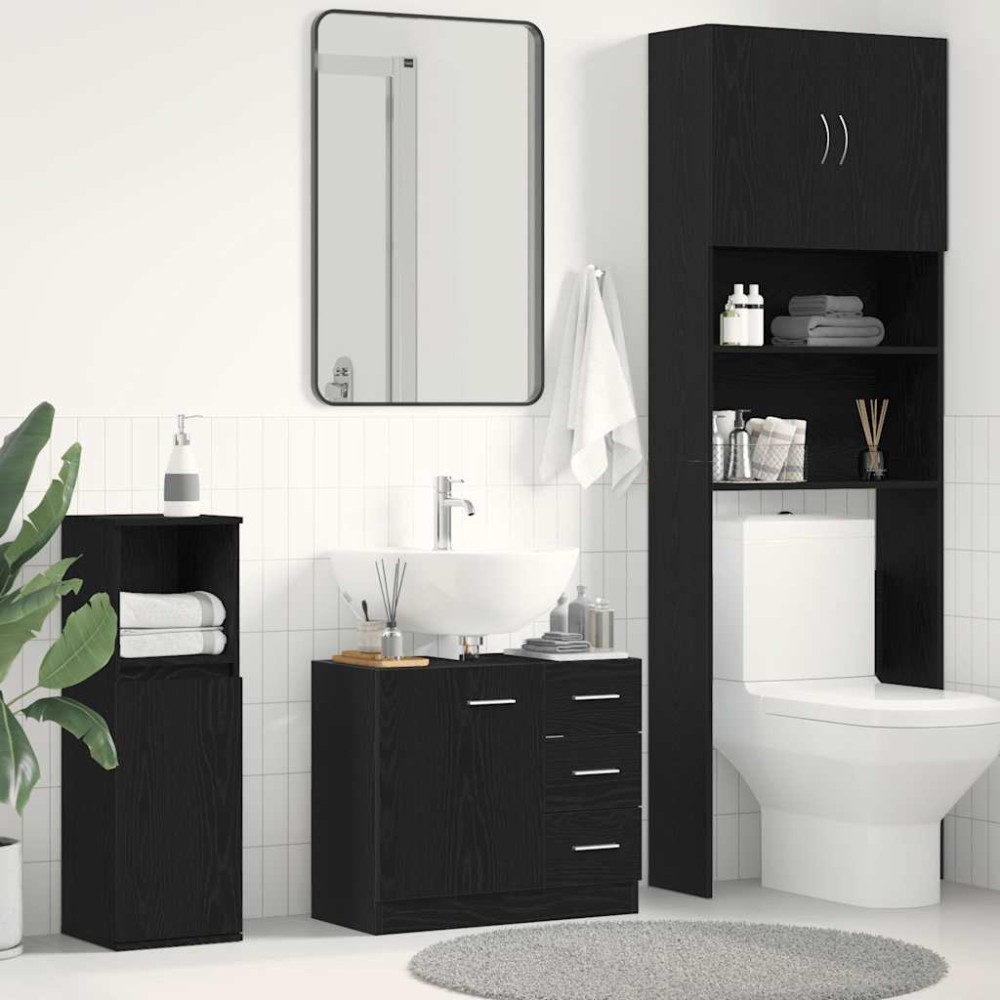 vidaXL Ντουλάπι Νιπτήρα Μαύρο Δρυς 63x30x54cm από Τεχνητό Ξύλο 1 τεμ.