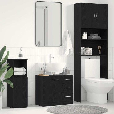 vidaXL Ντουλάπι Νιπτήρα Μαύρο Δρυς 63x30x54cm από Τεχνητό Ξύλο 1 τεμ.
