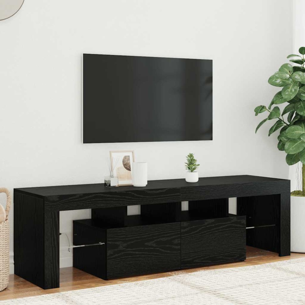 vidaXL Έπιπλο Τηλεόρασης με Φωτιστικά LED Μαύρη Δρυς 140x36,5x40cm από Τεχνητό Ξύλο vidaXL Έπιπλο Τηλεόρασης με Φωτιστικά LED Μαύρη Δρυς 140x36,5x40cm από Τεχνητό Ξύλο