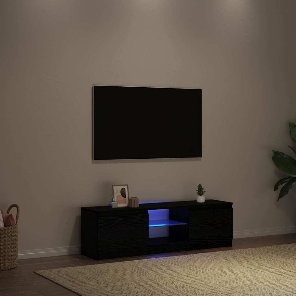 vidaXL Έπιπλο Τηλεόρασης με Φωτιστικά LED Μαύρο Δρυς 120x30x36cm από Τεχνητό Ξύλο vidaXL Έπιπλο Τηλεόρασης με Φωτιστικά LED Μαύρο Δρυς 120x30x36cm από Τεχνητό Ξύλο
