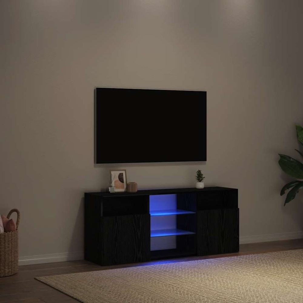vidaXL Έπιπλο Τηλεόρασης με Φωτιστικά LED Μαύρο Δρυς 120x30x50cm από Τεχνητό Ξύλο vidaXL Έπιπλο Τηλεόρασης με Φωτιστικά LED Μαύρο Δρυς 120x30x50cm από Τεχνητό Ξύλο