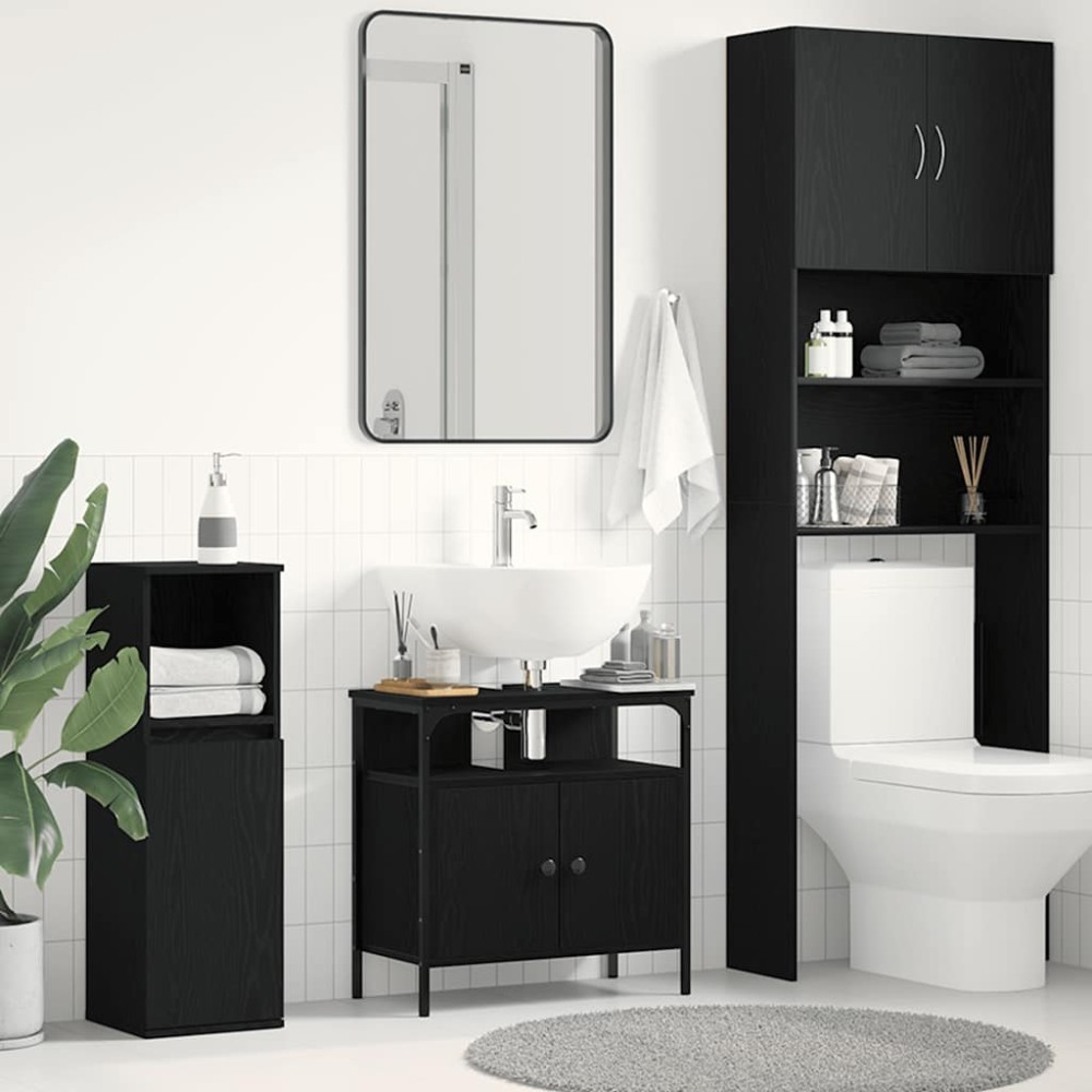 vidaXL Ντουλάπι Νιπτήρα Μπάνιου Μαύρο Δρυς 60x30x60cm από Τεχνητό Ξύλο 1 τεμ. vidaXL Ντουλάπι Νιπτήρα Μπάνιου Μαύρο Δρυς 60x30x60cm από Τεχνητό Ξύλο 1 τεμ.