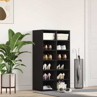 vidaXL Παπουτσοθήκη Μαύρη Δρυς 54x34x100,5cm από Τεχνητό Ξύλο