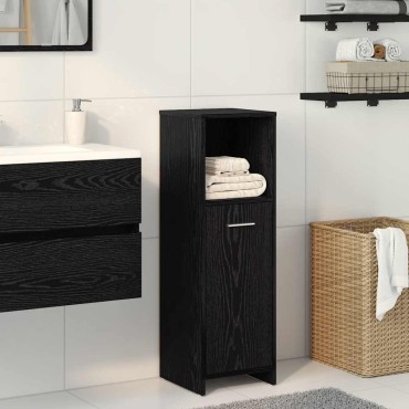 vidaXL Ντουλάπι Μπάνιου Μαύρο Δρυς 30x30x95cm από Τεχνητό Ξύλο