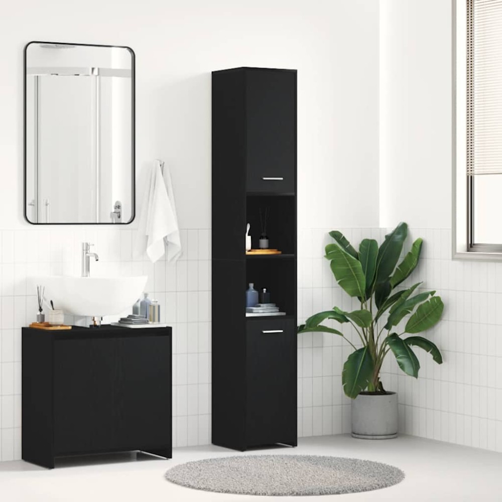 vidaXL Ντουλάπι Μπάνιου Μαύρο Δρυς 30x30x183,5cm από Τεχνητό Ξύλο