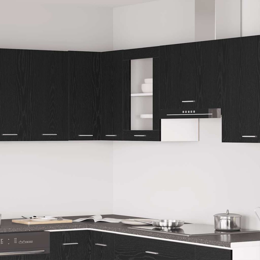 vidaXL Κρεμαστό Γυάλινο Ντουλάπι Μαύρο Δρυς 40x31x60cm από Τεχνητό Ξύλο