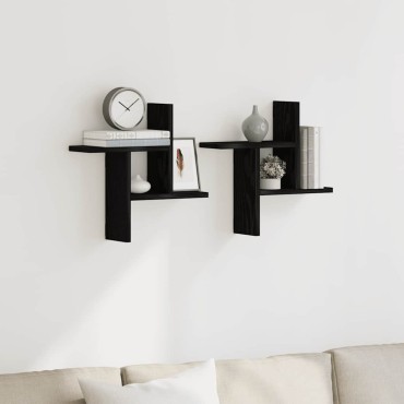 vidaXL Ράφια Τοίχου 2 τεμ. Μαύρη Δρυς 38x12x38cm από Τεχνητό Ξύλο