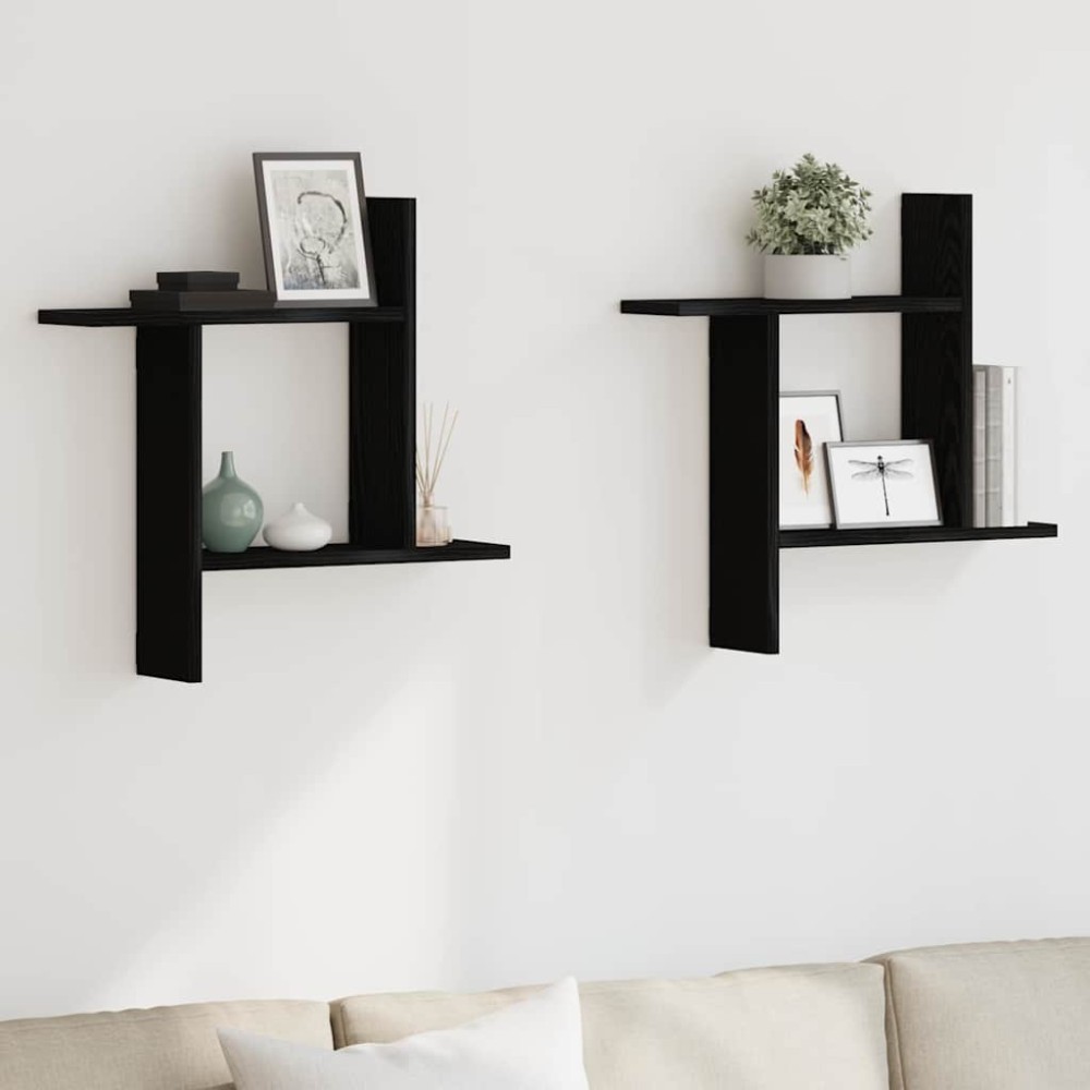 vidaXL Ράφια Τοίχου 2 τεμ. Μαύρη Δρυς 50x12x50cm από Τεχνητό Ξύλο