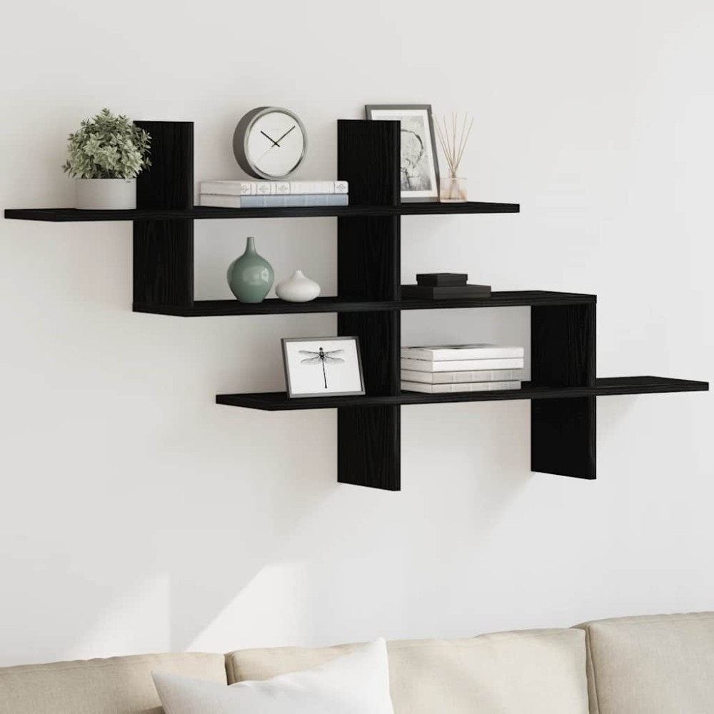 vidaXL Ράφι Τοίχου Μαύρη Δρυς 124,5x18x60,5cm από Τεχνητό Ξύλο 1 τεμ.