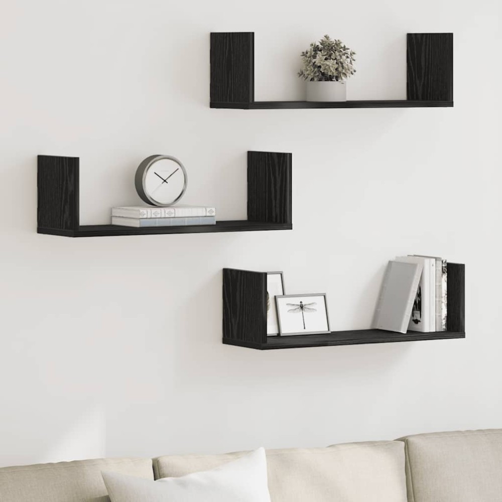 vidaXL Ράφια Τοίχου 3 τεμ. Μαύρη Δρυς 58x18x18cm από Τεχνητό Ξύλο