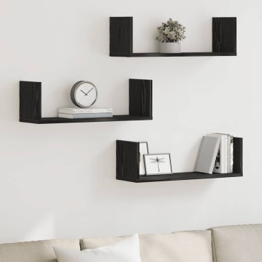vidaXL Ράφια Τοίχου 3 τεμ. Μαύρη Δρυς 58x18x18cm από Τεχνητό Ξύλο
