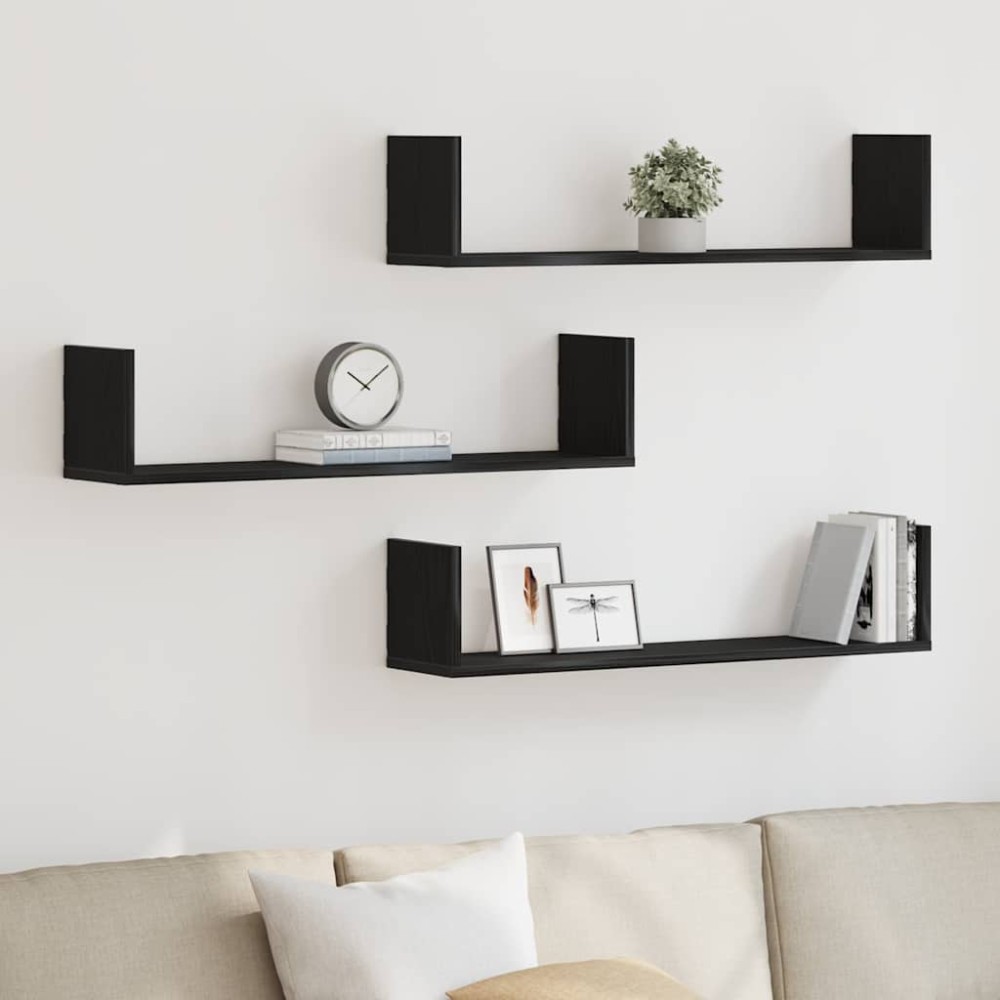 vidaXL Ράφια Τοίχου 3 τεμ. Μαύρη Δρυς 80x18x18cm από Τεχνητό Ξύλο