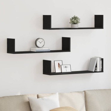 vidaXL Ράφια Τοίχου 3 τεμ. Μαύρη Δρυς 80x18x18cm από Τεχνητό Ξύλο