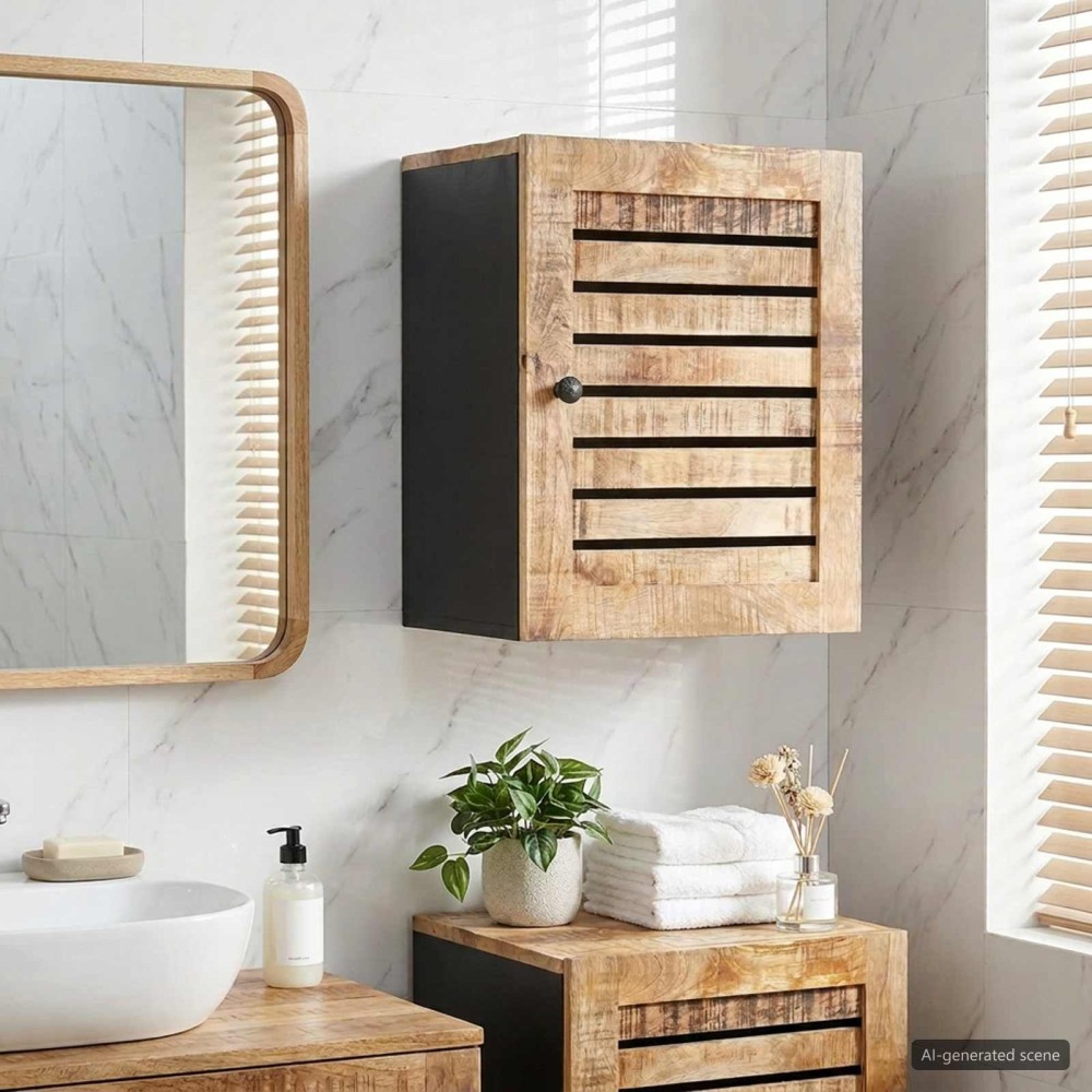 vidaXL Κρεμαστό ντουλάπι με πόρτα Καφέ και Μαύρο 38x33,5x48cm