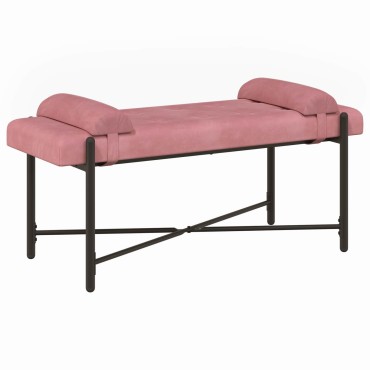 vidaXL Παγκάκι με κουμπιά και μαξιλάρια Ροζ 110x40x46cm Βελούδο