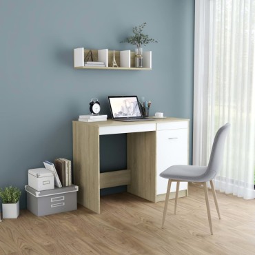 vidaXL Γραφείο Λευκό / Sonoma Δρυς 100x50x76cm από Μοριοσανίδα 1 τεμ.