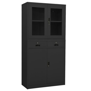 vidaXL Ντουλάπα Γραφείου Ανθρακί 90x40x180cm Ατσάλι/Ψημένο Γυαλί 1 τεμ.