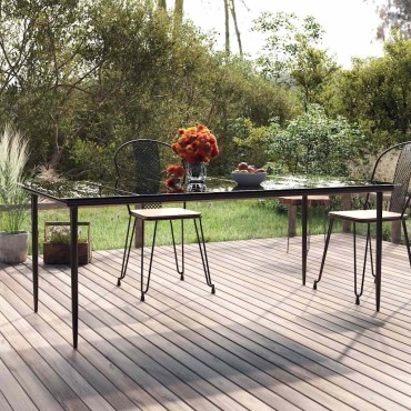 vidaXL Τραπεζαρία Κήπου Μαύρο 200x100x74cm από Ατσάλι και Σκληρυμένο Γυαλί 1 τεμ.