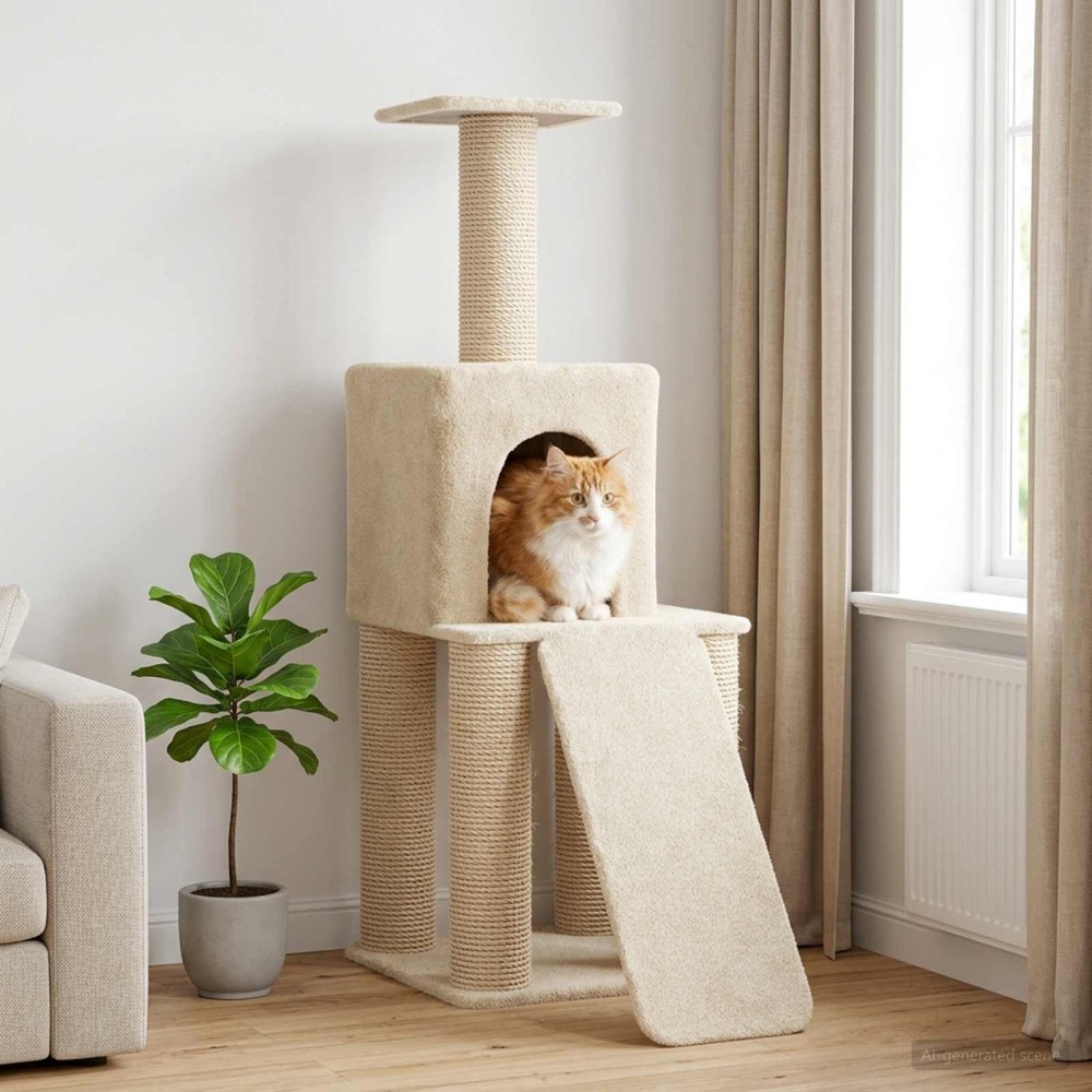 vidaXL Δέντρο γάτας με στύλους ξύρας Κρεμ 146 cm