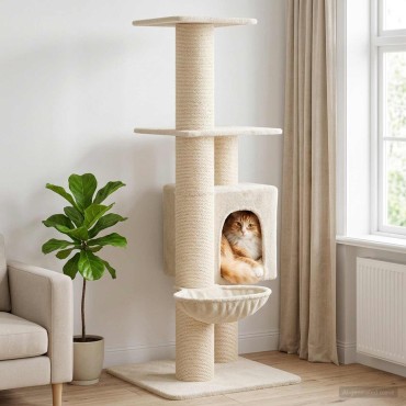 vidaXL Δέντρο γάτας με στύλους ξύρας Κρεμ 137 cm
